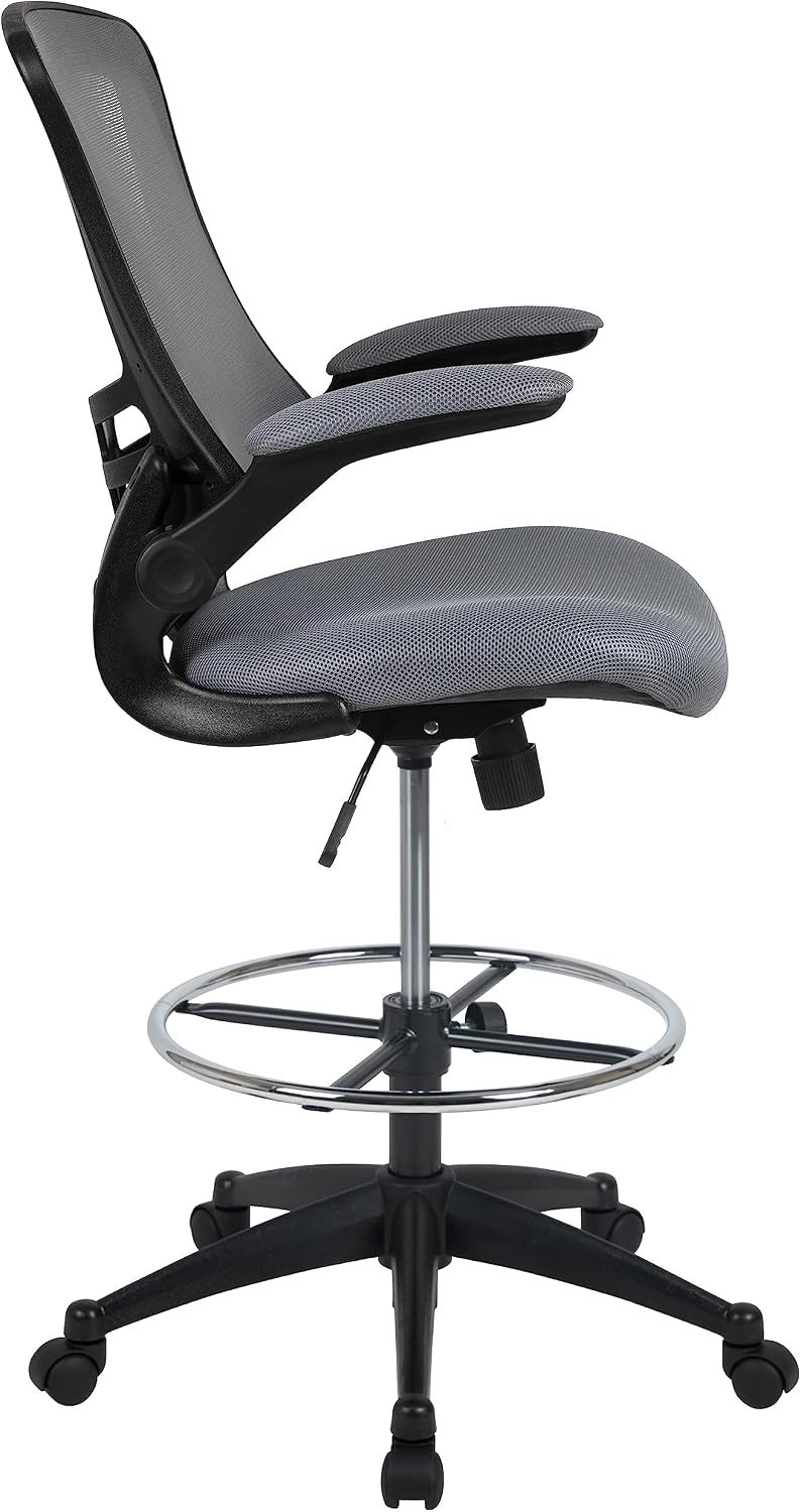 Flash Furniture Kelista Mid-Back Swivel Office Chair with Adjustable Seat Height, Ergonomic Mesh Desk Chair with Flip-Up Armrests, Dark Gray