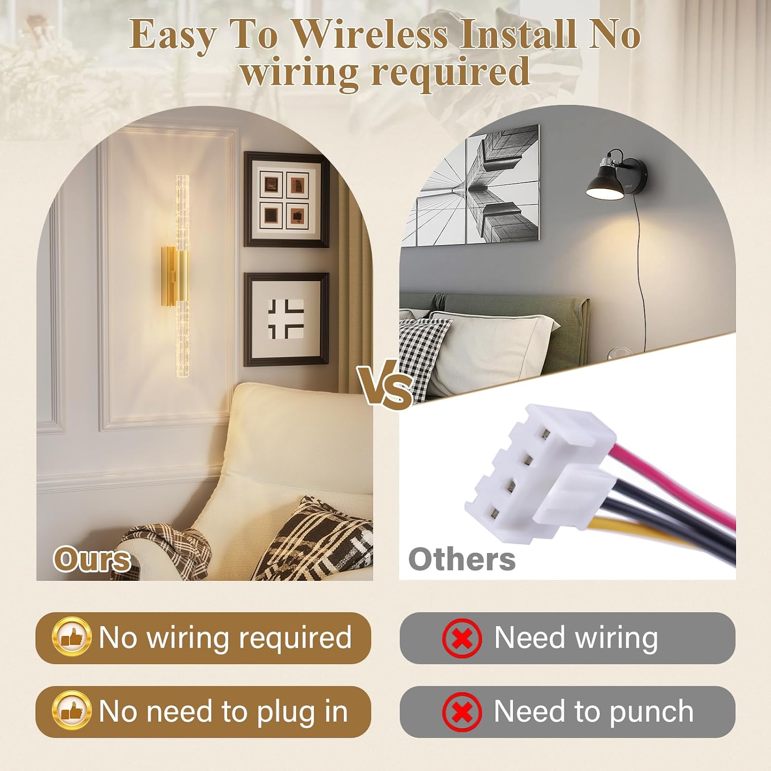 camuucci Battery Operated Wall Sconces Set of 2 Rechargeable Battery Powered Wall Light with 12000mAh Not Hardwired Dimmable Wall Lamp Fixtures for Bedroom Living Room Gold 25.6 Inches