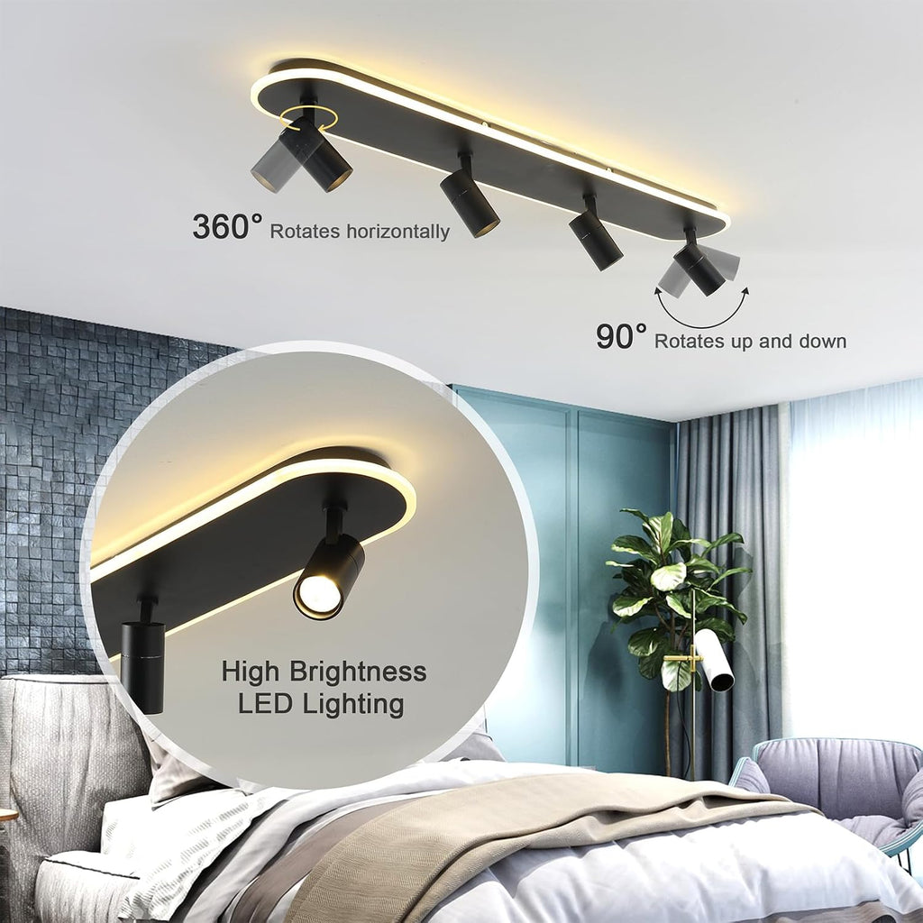 Jaycomey LED Track Lighting Fixtures Ceiling, 58W Adjustable Ceiling Spotlights with Remote, Dimmable 3000K-6500K Modern Kitchen Ceiling Light for Living Room Bedroom Dining Room Hallway Black