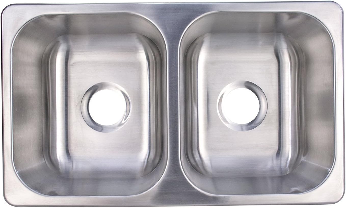 RecPro RV Double Bowl Kitchen Sink | 27' x 16 x 7' | Stainless Steel