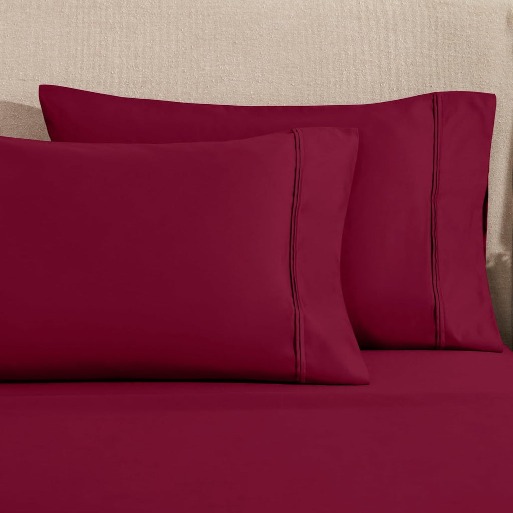 Superior 1200 Thread Count Egyptian Cotton Sheet Set, Bedroom Sheets, Modern Home Essentials, Luxury Bedding, 1 Elastic Deep Pocket Fitted Bed Sheet, 1 Flat Sheet, 2 Pillowcases, Queen, Burgundy