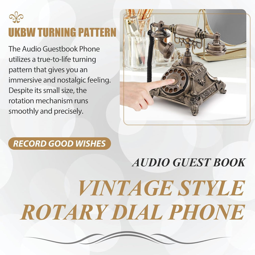 Audio Guest Book Phone, 32G Capacity Vintage Audio GuestBook Wedding Phone, Retro Audio Telephone Recording Customized Voice Message for Your Wedding Party, Copper