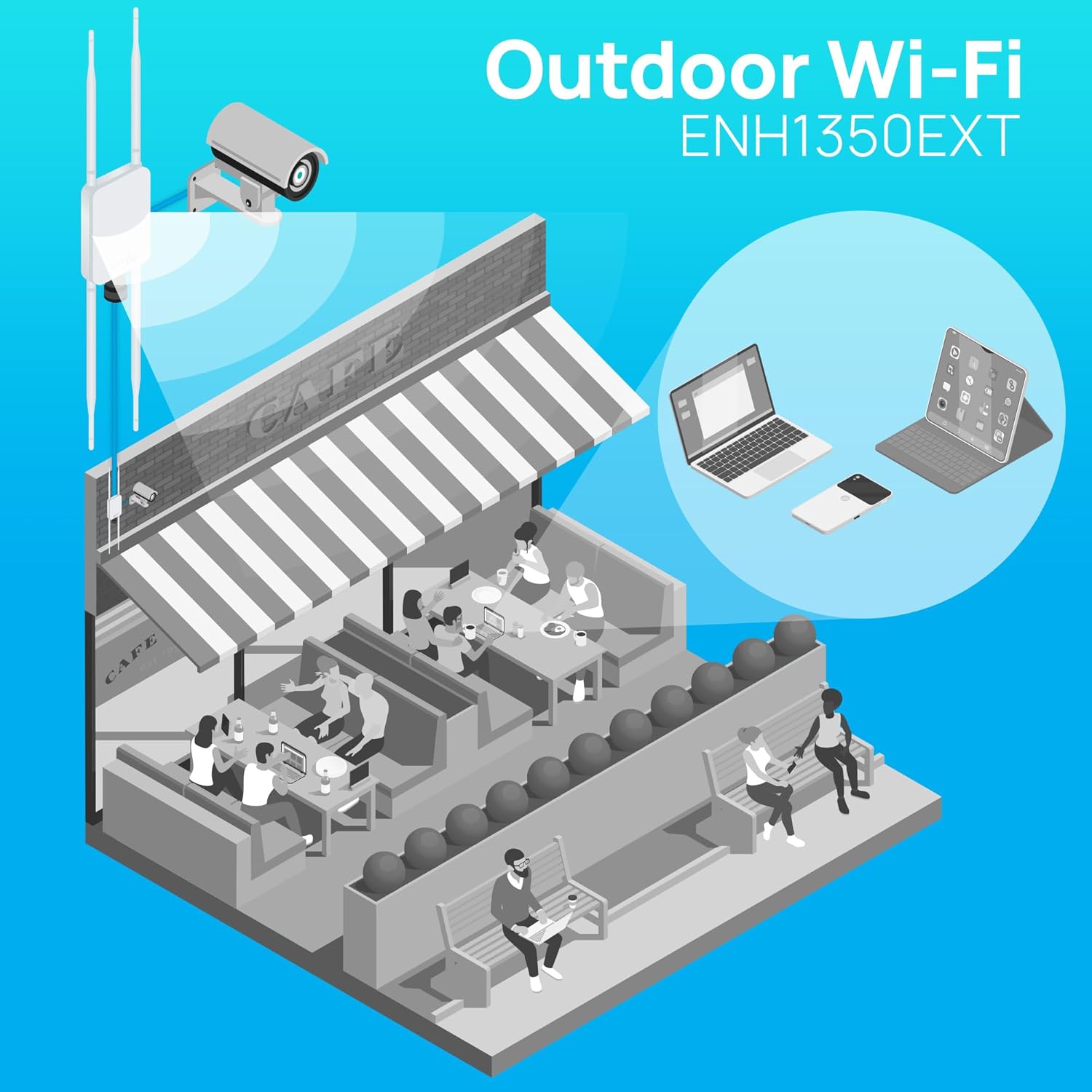 EnGenius ENH1350EXT Wi-Fi 5 AC1300 Outdoor Access Point - IP67 Weatherproof, Dual-Band Long Range Extender, MU-MIMO, PoE Injector & Mounting Kit Included
