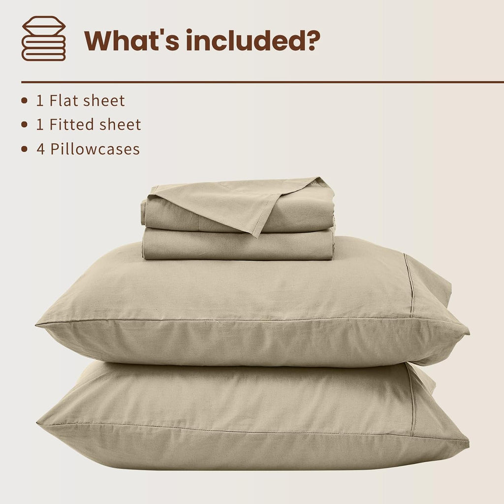 Bedlifes 100% French Flax Linen Sheets Set King Size - 6 Piece Extra Deep Pocket 18-24',Soft Breathable King Bed Sheets with Temperature Regulating & Moisture-Wicking(Taupe