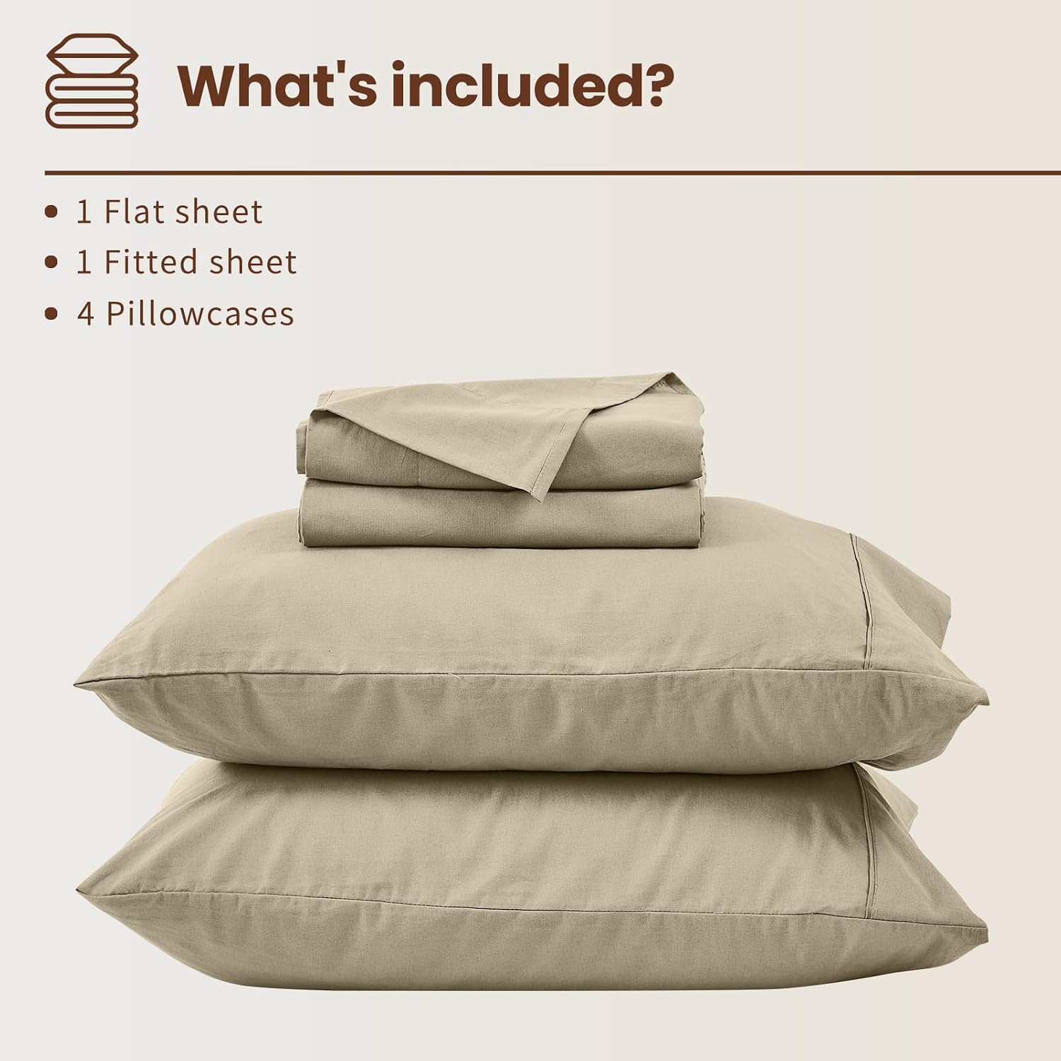 Bedlifes 100% French Flax Linen Sheets Set King Size - 6 Piece Extra Deep Pocket 18-24',Soft Breathable King Bed Sheets with Temperature Regulating & Moisture-Wicking(Taupe