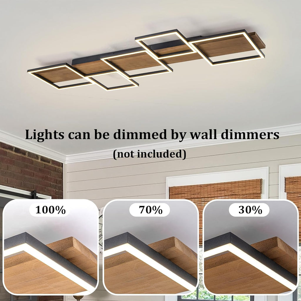 Lingkai 47.2' LED Modern Ceiling Lights Wooden Square Rectangular Lamp Fixture Wood,Large Modern Kitchen Ceiling Lighting Fixtures 3000K for Island Bedroom Living Room Hallways