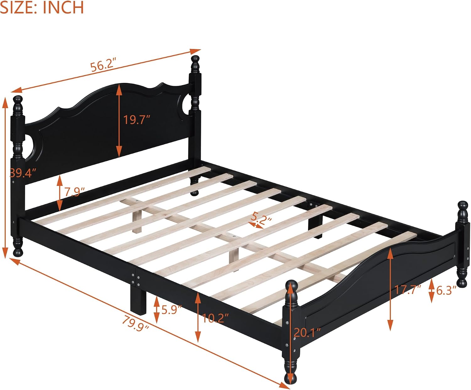 Solid Wood Bed Frame Full Size, Wooden Retro Style Platform Bed Frame with Headboard and Footboard, Heavy Duty Bed Frame with 10 Wood Slats Support,No Box Spring Needed,Noiseless (Black, Full)
