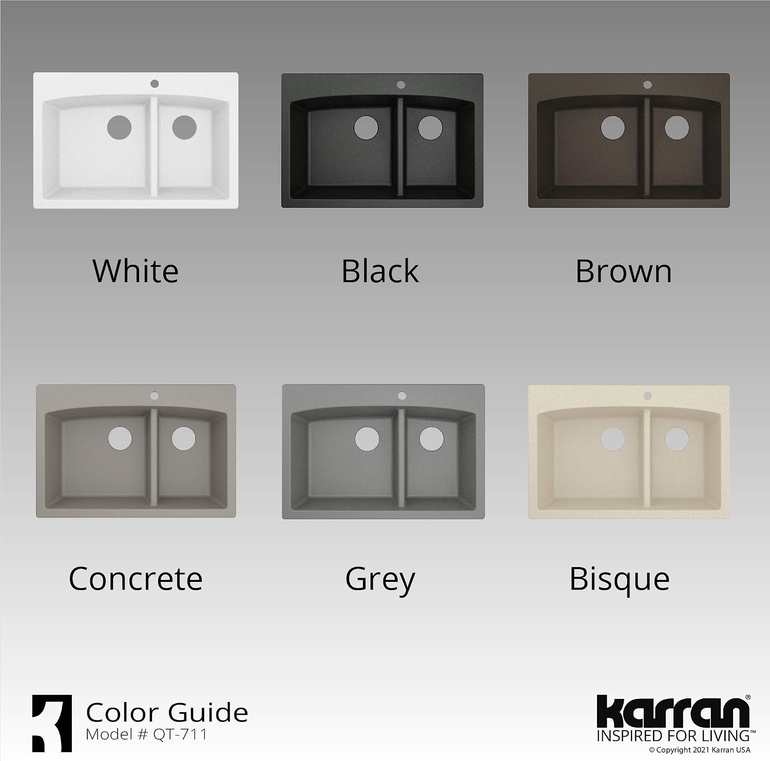 Karran 33 Inch Drop In Double Bowl Kitchen Sink – 60/40 Quartz Composite Granite Top Mount Sink, Deep Basins, 1 Hole with Additional Knockouts, Heat & Scratch Resistant in Grey