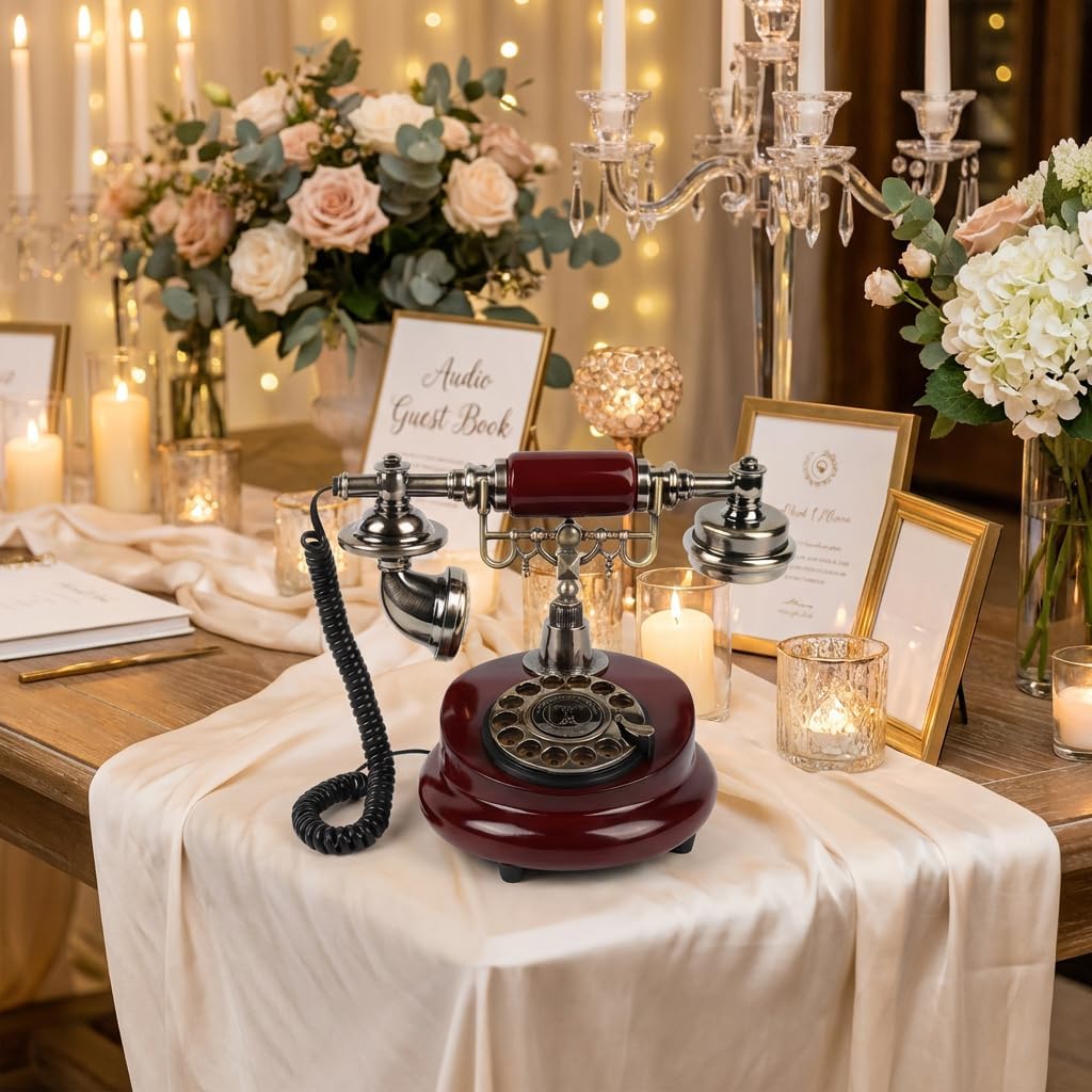 Audio Guest Book Wedding Phone, Audio Phone Guestbook After the Tone, for Weddings, Birthday Party, Graduations (Wooden Brown)