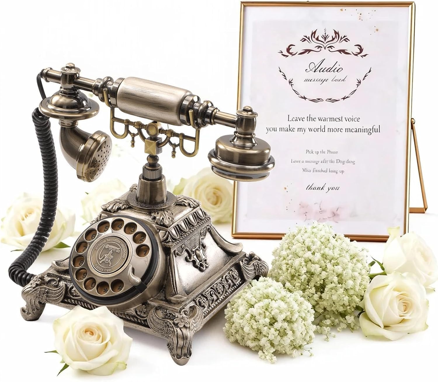 Audio Guest Book Wedding Phone - Unique Voicemail Recorder for Weddings, Parties, Graduations - European Vintage Style, Crystal-Clear Sound, Antique Bronze Rotary Design, Voice Message Guestbook