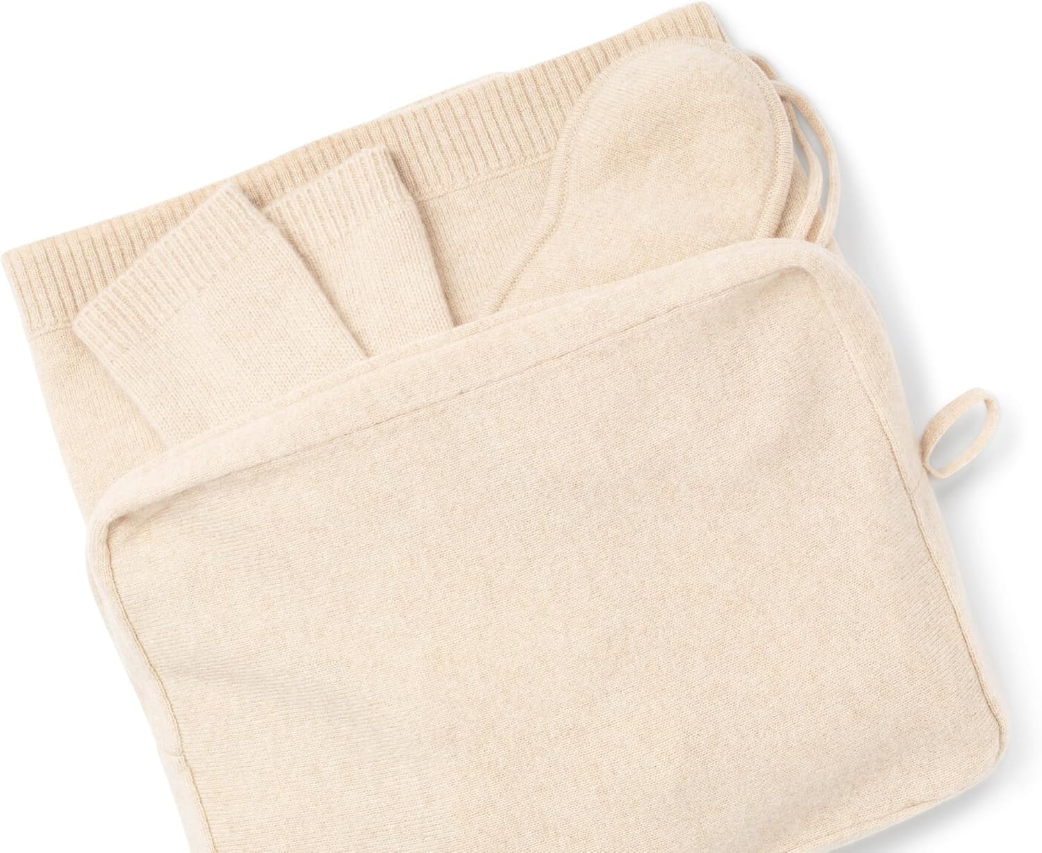 Jet&Bo 100% Pure Cashmere Travel Set: Blanket, Eye Mask, Socks, Carry/Pillow Case Natural in Gift Box