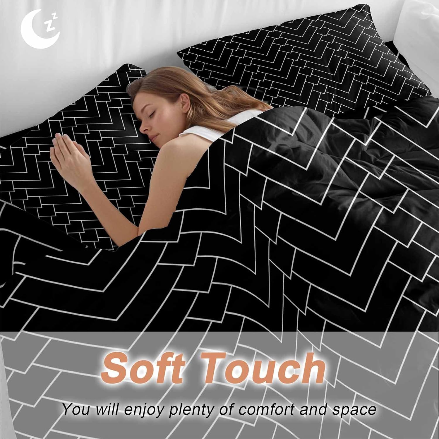 Prime Leader Abstract Line Duvet Cover Set Queen Size 4 Pieces Herringbone Black White Modern Simple Bedding Set with Zipper Closure, 1 Comforter Cover 92x106 Inches 1 Flat Sheet & 2 Pillow Cases
