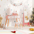GLACER Kids Vanity & Jewelry Armoire, Princess Dressing Table and Chair Set, Wood Kids Dress Up Storage with Full-Length Mirror, 2 Adjustable Tilt Angles, Kids Bedroom Furniture Set for Girls (White)