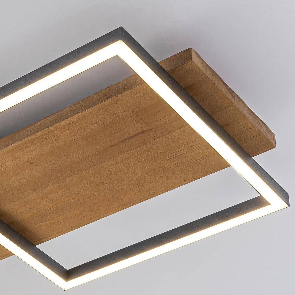 Lingkai 47.2' LED Modern Ceiling Lights Wooden Square Rectangular Lamp Fixture Wood,Large Modern Kitchen Ceiling Lighting Fixtures 3000K for Island Bedroom Living Room Hallways