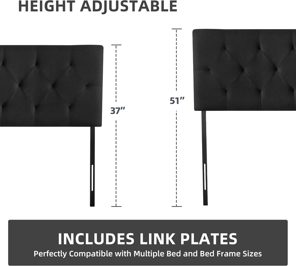 Howjoe Linen Upholstered Headboard King Size, Modern Diamond Tufting Solid Wood California King Headboard Only, Adjustable Height from 37' to 51' Head Board, Bed Frame or Wall Mount Headboards, Black