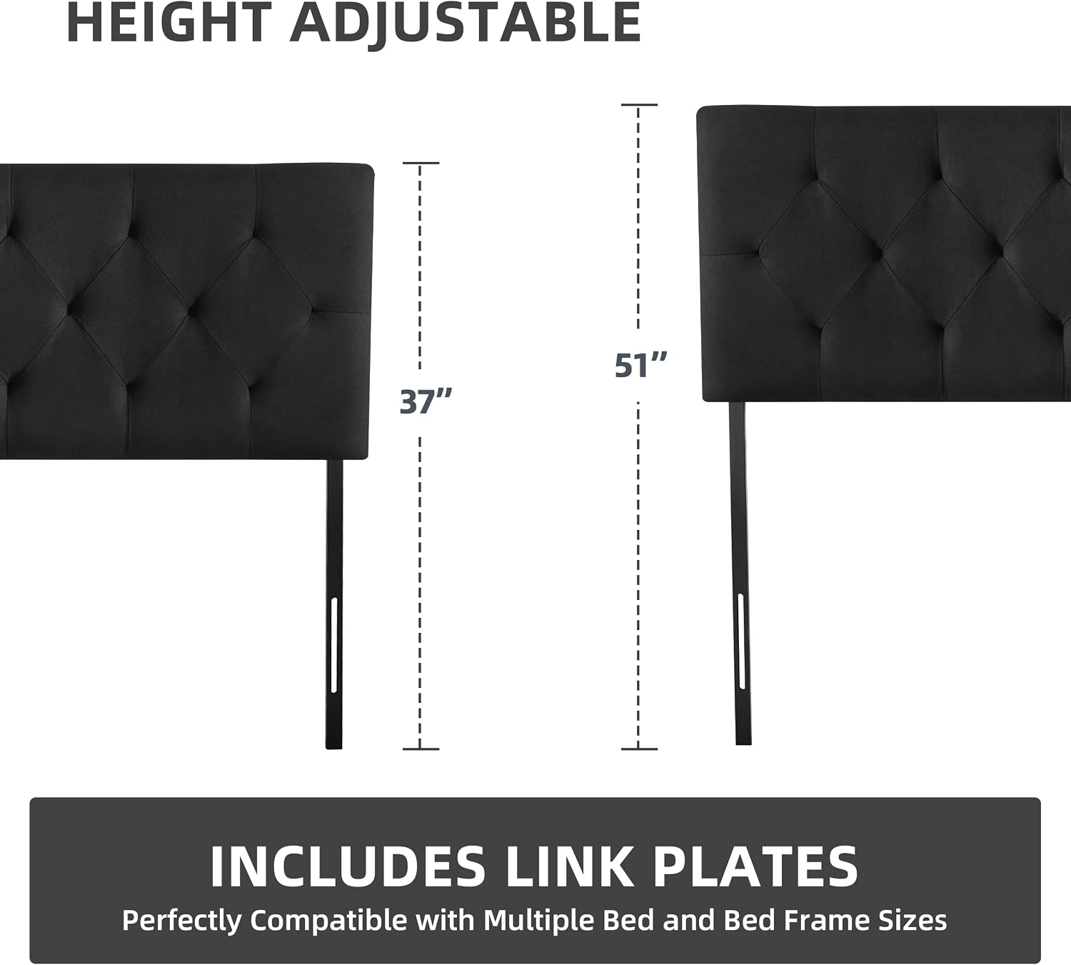 Howjoe Linen Upholstered Headboard King Size, Modern Diamond Tufting Solid Wood California King Headboard Only, Adjustable Height from 37' to 51' Head Board, Bed Frame or Wall Mount Headboards, Black