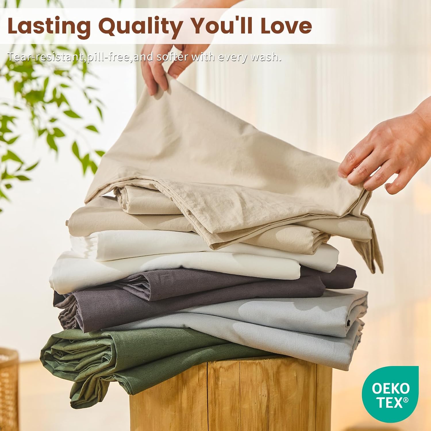 Bedlifes 100% French Pure Linen Sheets California King Size Breathable and Cooling Flax Sheet Set Soft Durable and Moisture Wicking 16 Inch Deep Pocket-4 Piece(Cal King,Brown)