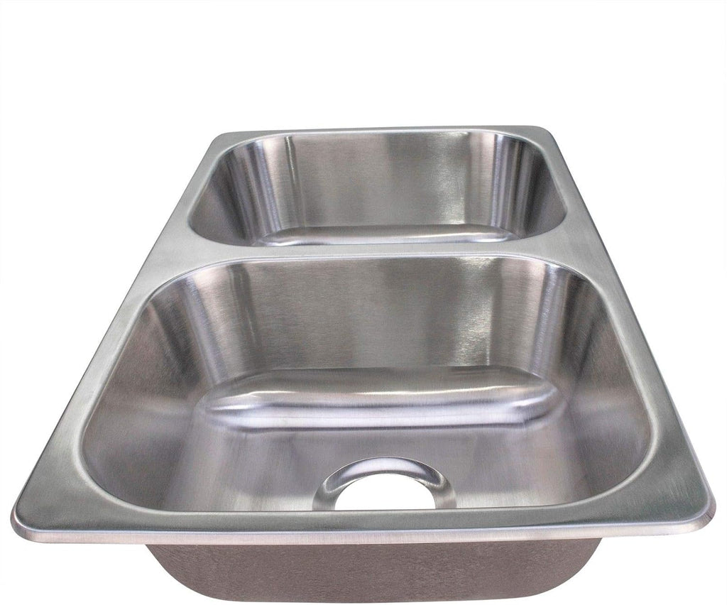 RecPro RV Double Bowl Kitchen Sink | 27' x 16 x 7' | Stainless Steel (With Strainers)