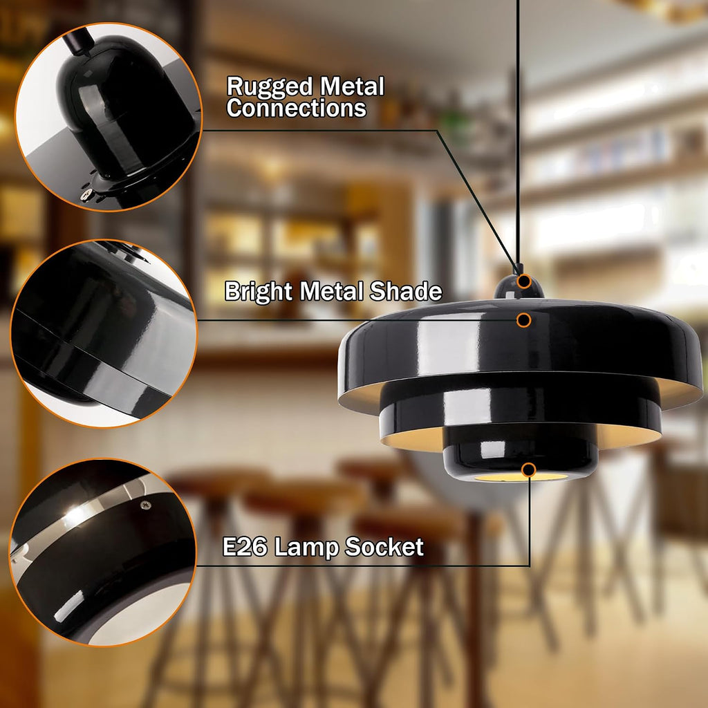 Black Pendant Light with Plug in Cord Modern Pendant Lighting 3-Layer Nordic Style Metal Shade Hanging Light Fixtures Hanging Lamp for Kitchen Island Dining Room Bedroom