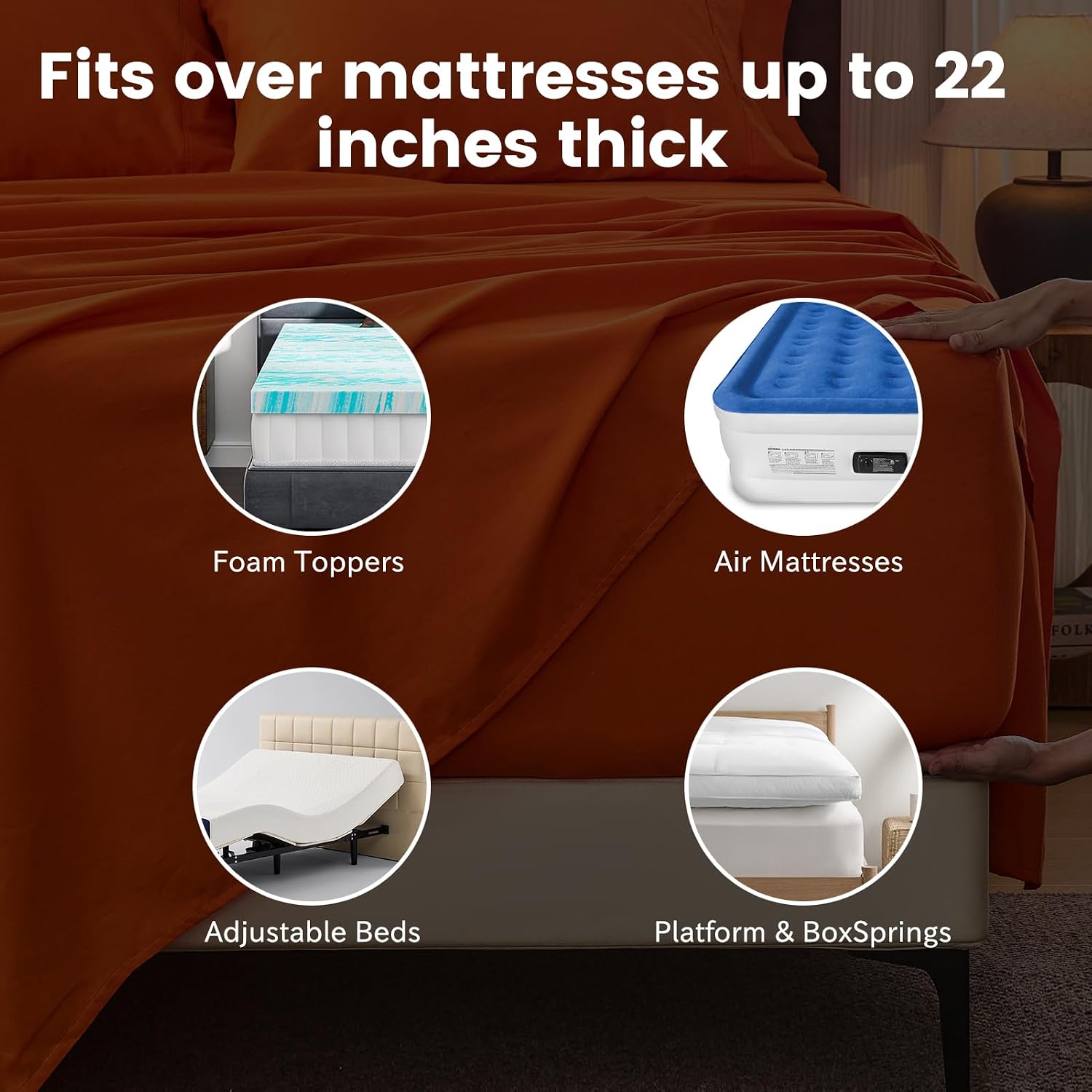Bedlifes 100% French Flax Linen Sheets Set King Size - 6 Piece Extra Deep Pocket 18-24',Soft Breathable King Bed Sheets with Temperature Regulating & Moisture-Wicking(Orange