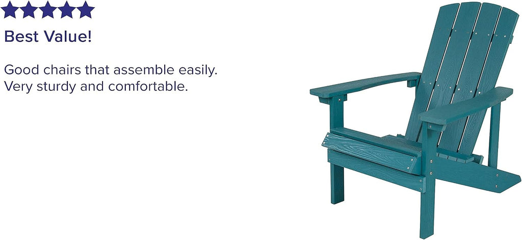 Flash Furniture Charlestown Commercial Grade Indoor/Outdoor Adirondack Chair, Weather Resistant Durable Poly Resin Deck and Patio Seating, Sea Foam