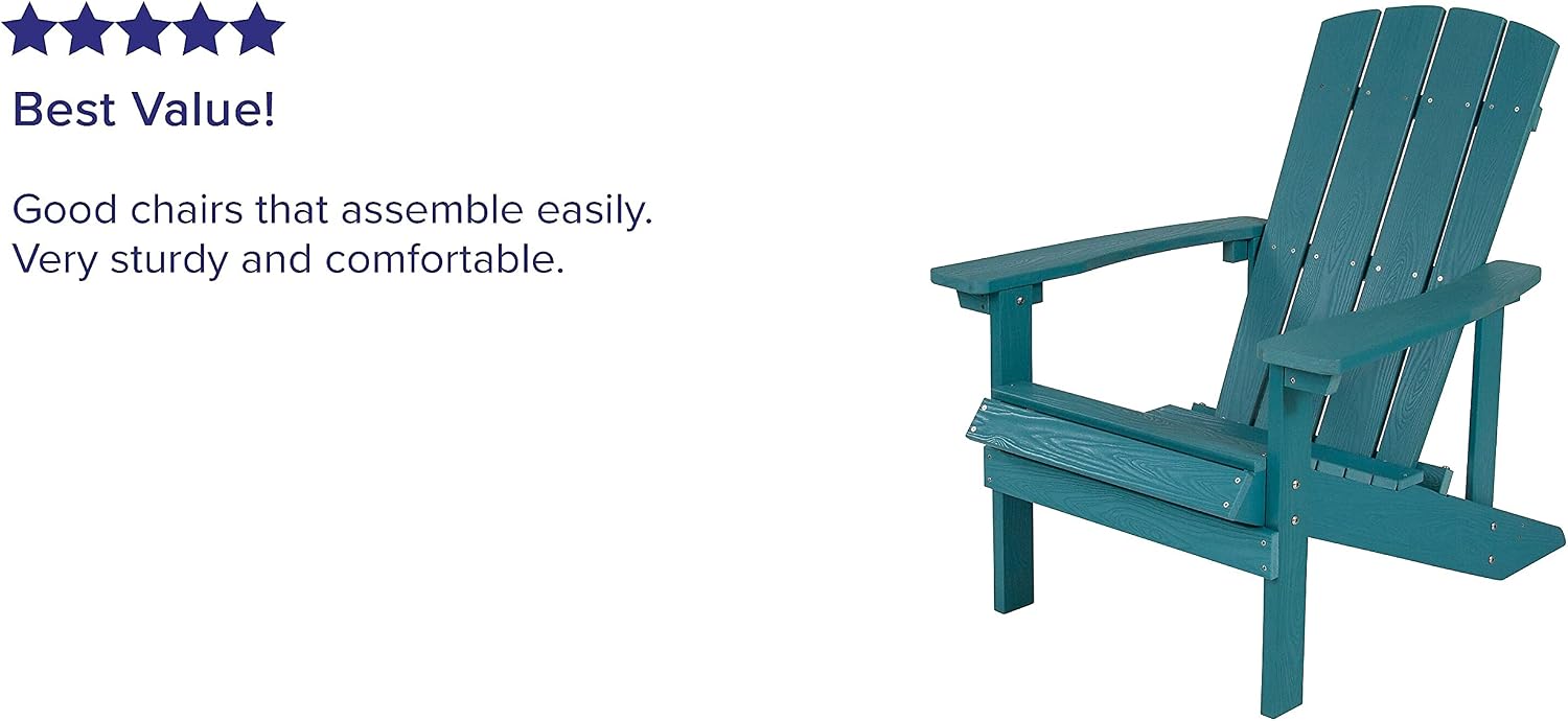 Flash Furniture Charlestown Commercial Grade Indoor/Outdoor Adirondack Chair, Weather Resistant Durable Poly Resin Deck and Patio Seating, Sea Foam