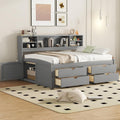 MERITLINE Full Daybed with Storage Bookcase,Shelves and Drawers,Solid Wood Full Captain's Bed Frame with Drawers for Adults,No Box Spring Needed (Grey)