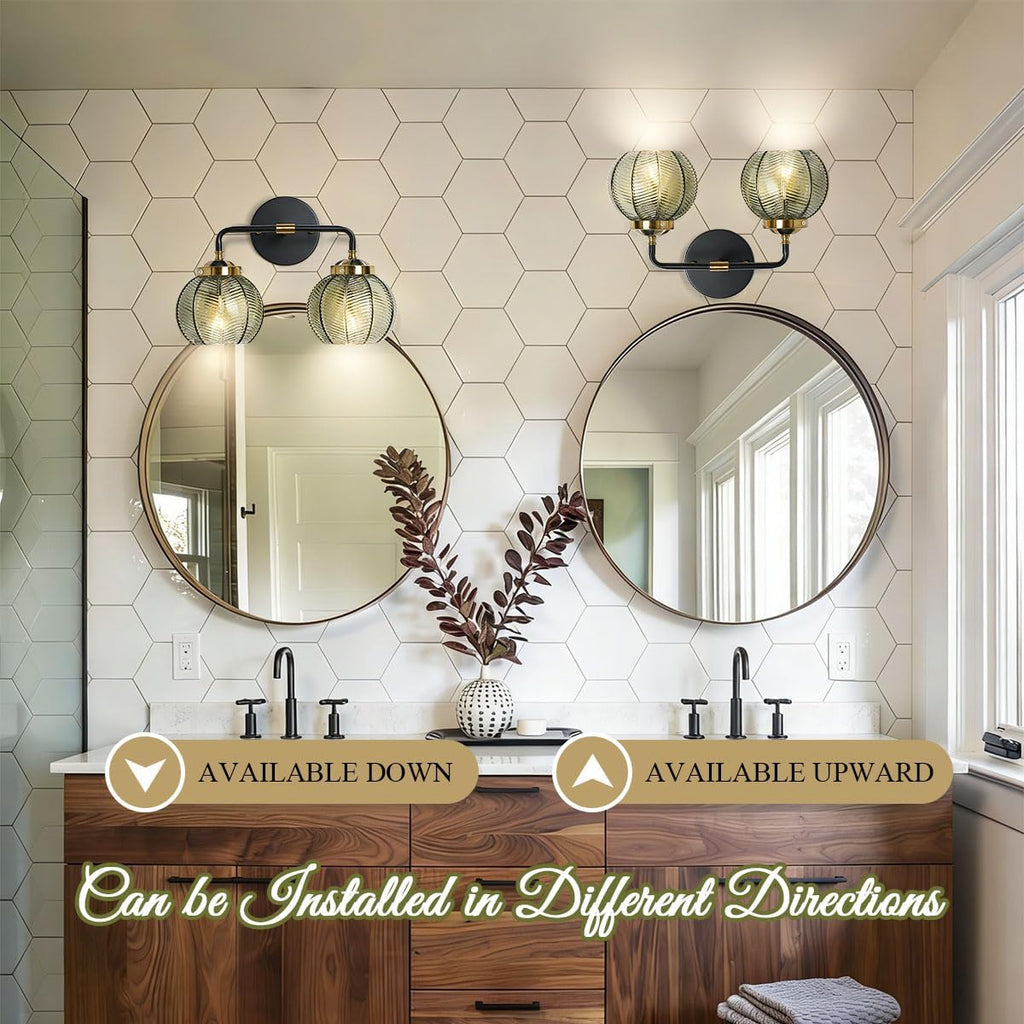 2 Light Bathroom Vanity Light Black and Gold Vanity Lights Vintage Bathroom Lights Fixtures Modern Wall Lamps Farmhouse Dining Room Wall Sconce Art Deco Above Mirror Lighting Fixture