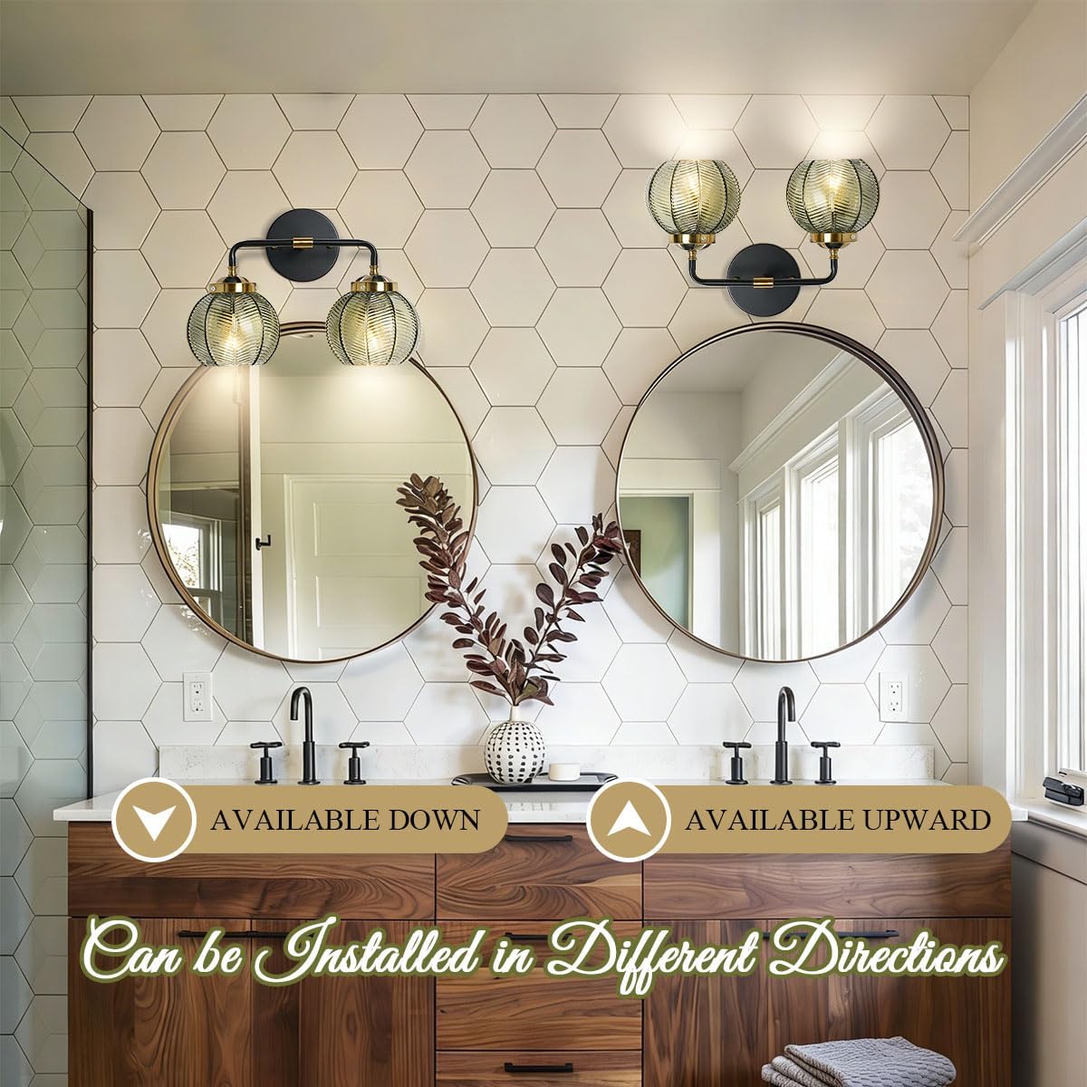 2 Light Bathroom Vanity Light Black and Gold Vanity Lights Vintage Bathroom Lights Fixtures Modern Wall Lamps Farmhouse Dining Room Wall Sconce Art Deco Above Mirror Lighting Fixture