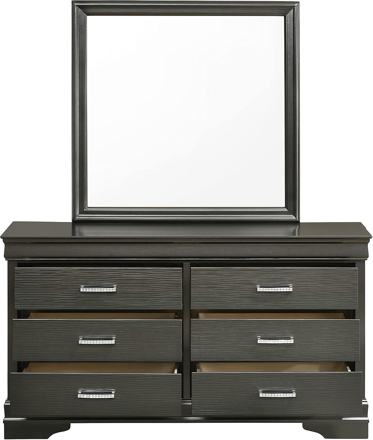 Full 4 Pcs LED Bedroom Set Made with Wood in Gray