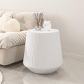 19.68' White Round Coffee Table, Drum Coffee Table with Sintered Stone Tabletop and Fluted PU Leather Covered and Stable Base, Circle Cocktail Tea Table for Living Room
