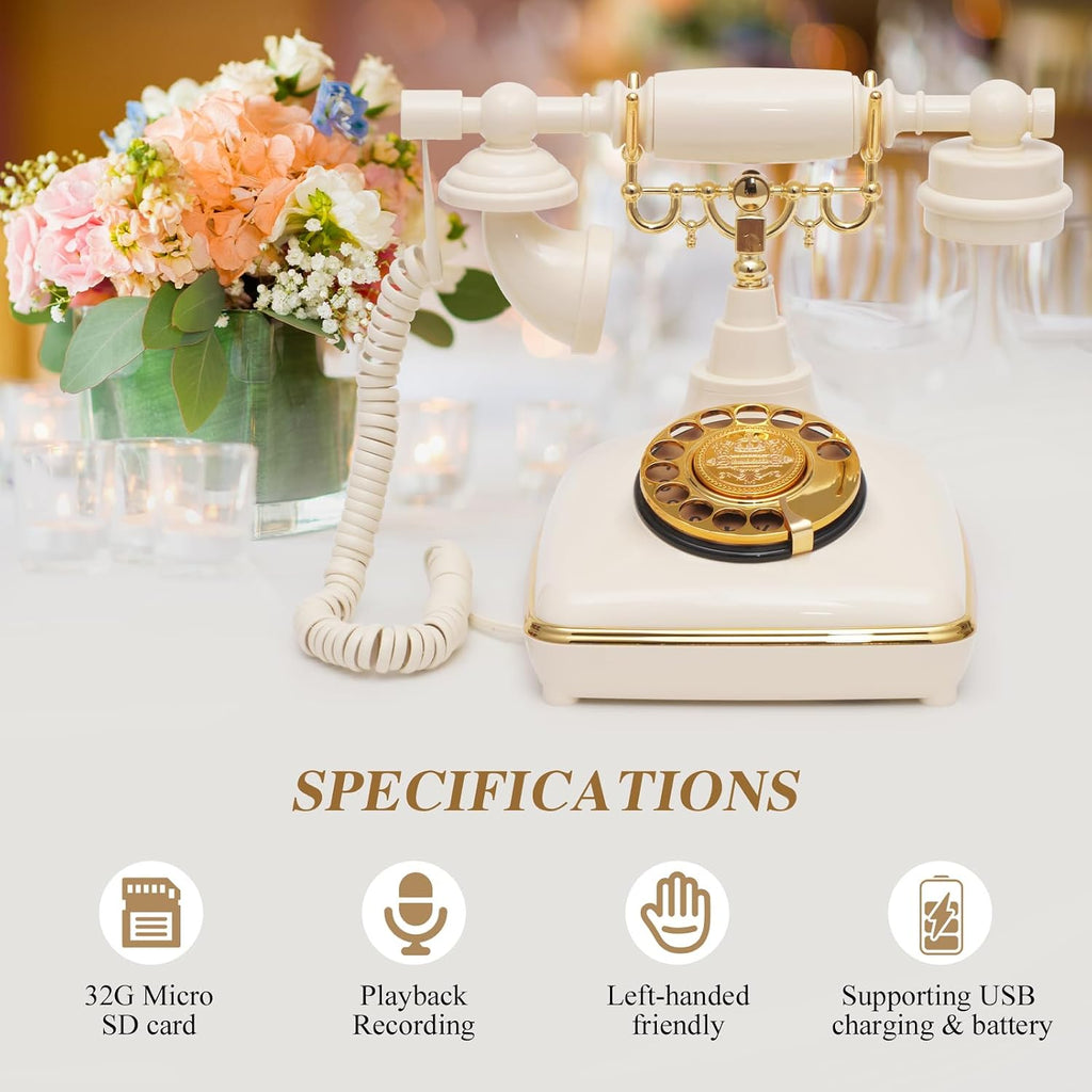 UKBW Audio Guest Book Wedding Phone, Audio Phone Guestbook, Record Audio Messages with Guestbook, Guestbook Alternative for Wedding, Birthday Party, Baby Shower, Anniversary, Engagement(Beige)