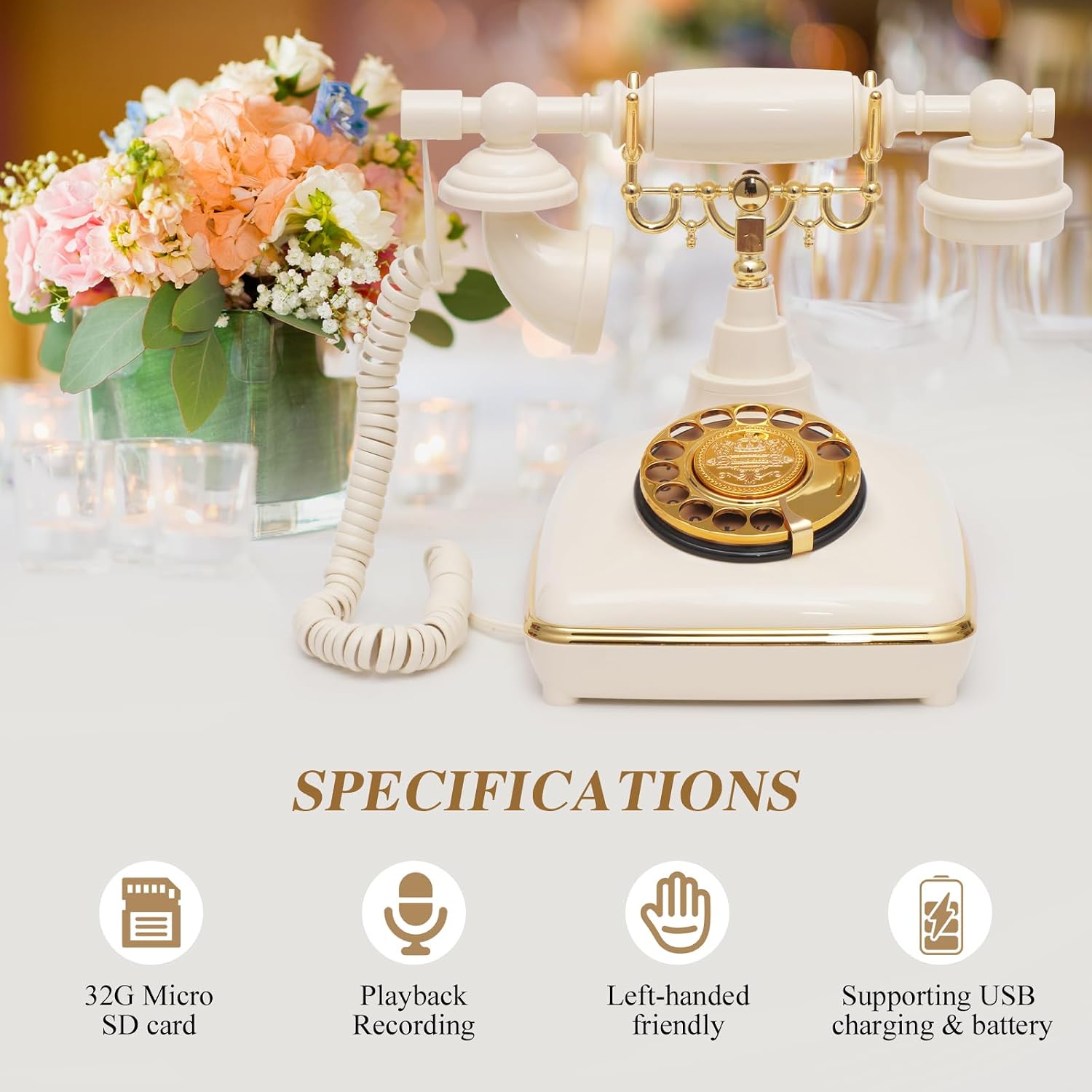 UKBW Audio Guest Book Wedding Phone, Audio Phone Guestbook, Record Audio Messages with Guestbook, Guestbook Alternative for Wedding, Birthday Party, Baby Shower, Anniversary, Engagement(Beige)