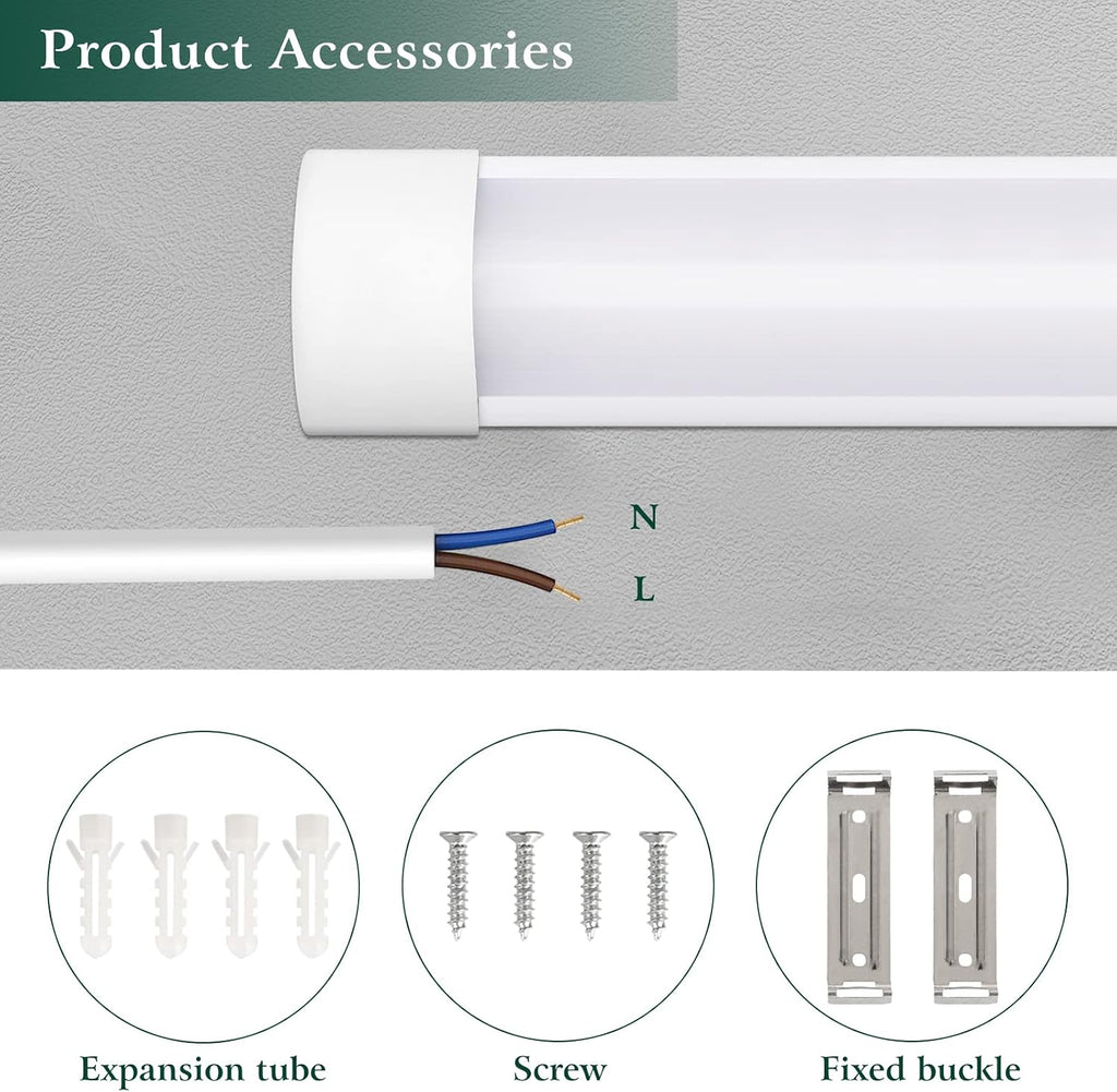8 Packs 4FT LED Batten Light, Ultra-Thin Slim Ceiling Surface Mounted Light, 40W, 4000K, IP20, LED Ceiling Lamp for Garage, Shop, Hallway, Office, Market