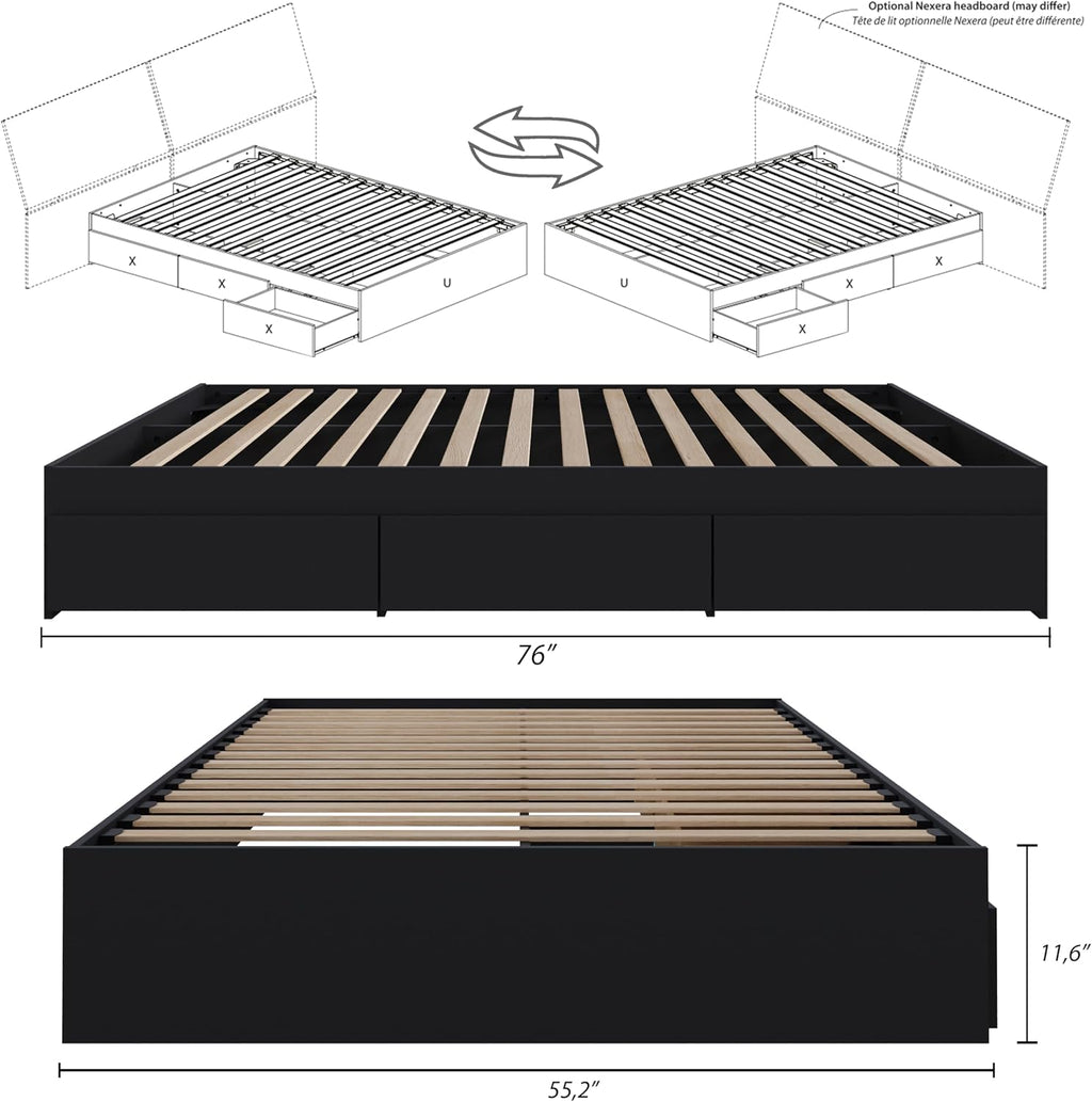 Nexera 3 Drawer Storage Bed, Full, Black