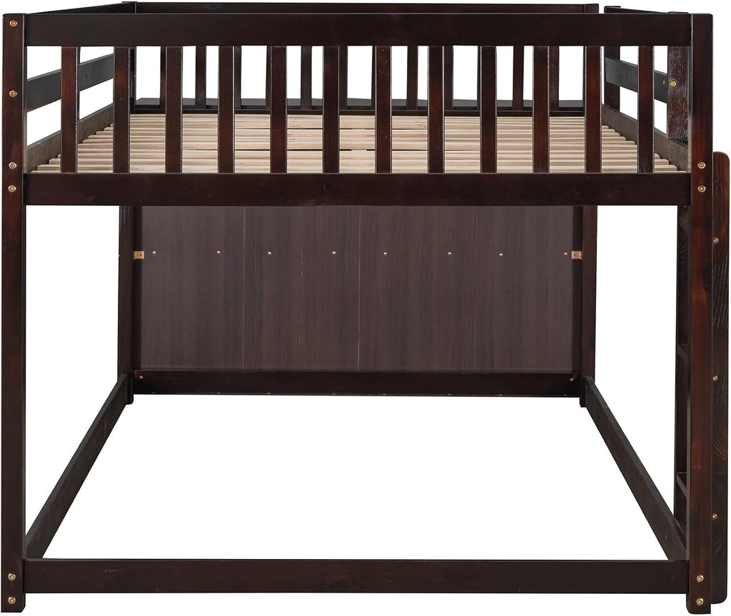 Full-Over-Full Size Bunk Bed, Bedroom Furniture Pine Wood Bed Frame with Storage Drawers and Open Shelves, Drawers and Shelves Set Can Be Moved, for Kids & Teens (Espresso)