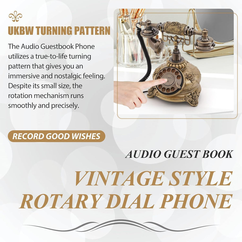 Audio Guest Book Phone, 32G Capacity Vintage Audio GuestBook Wedding Phone, Retro Audio Telephone Recording Customized Voice Message for Your Wedding Party, Bronze