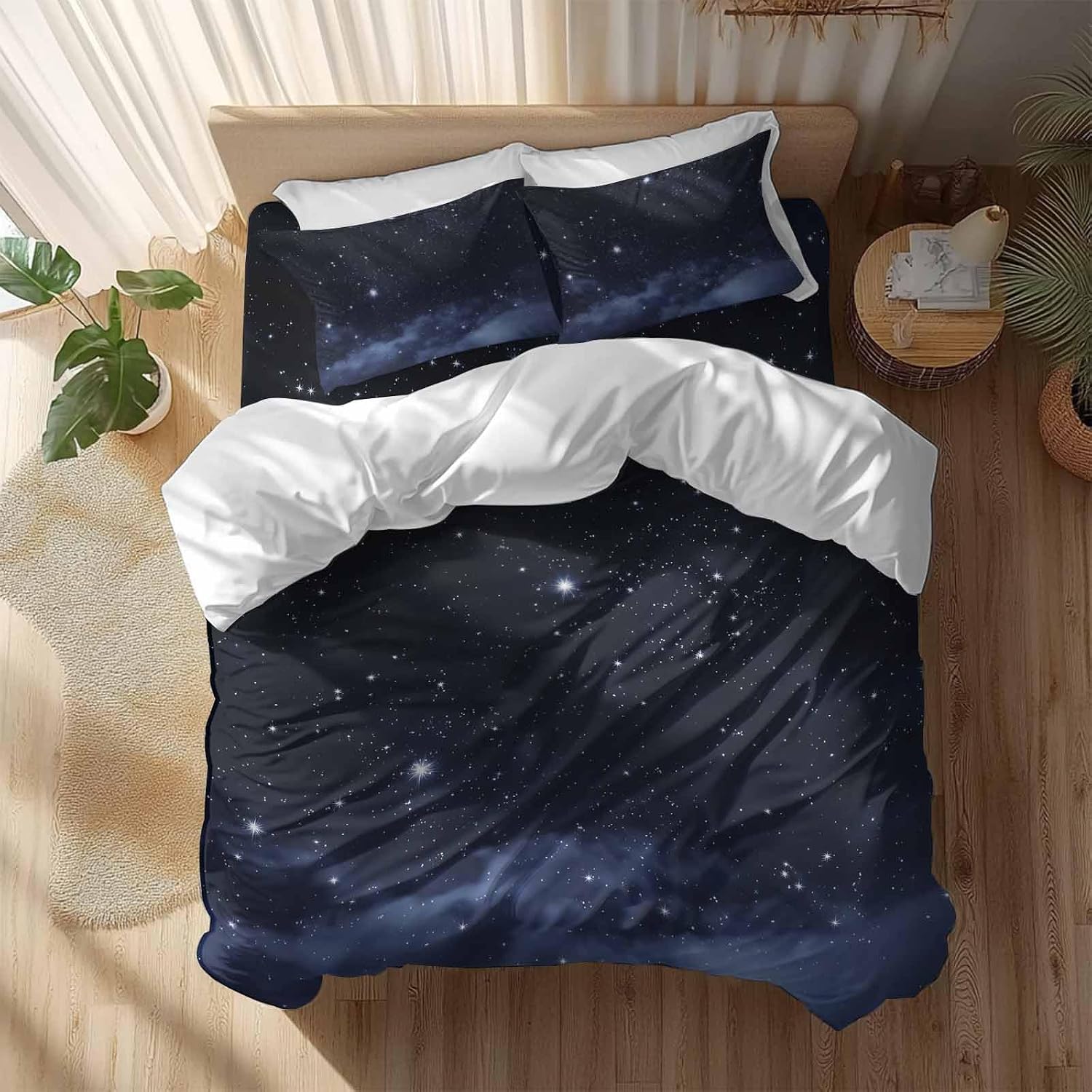 Prime Leader Starry Sky Duvet Cover Set Queen Size 4 Pieces Dreamlike Night Universe Gradient Bedding Set with Zipper Closure, 1 Comforter Cover 92x106 Inches 1 Flat Sheet & 2 Pillow Cases