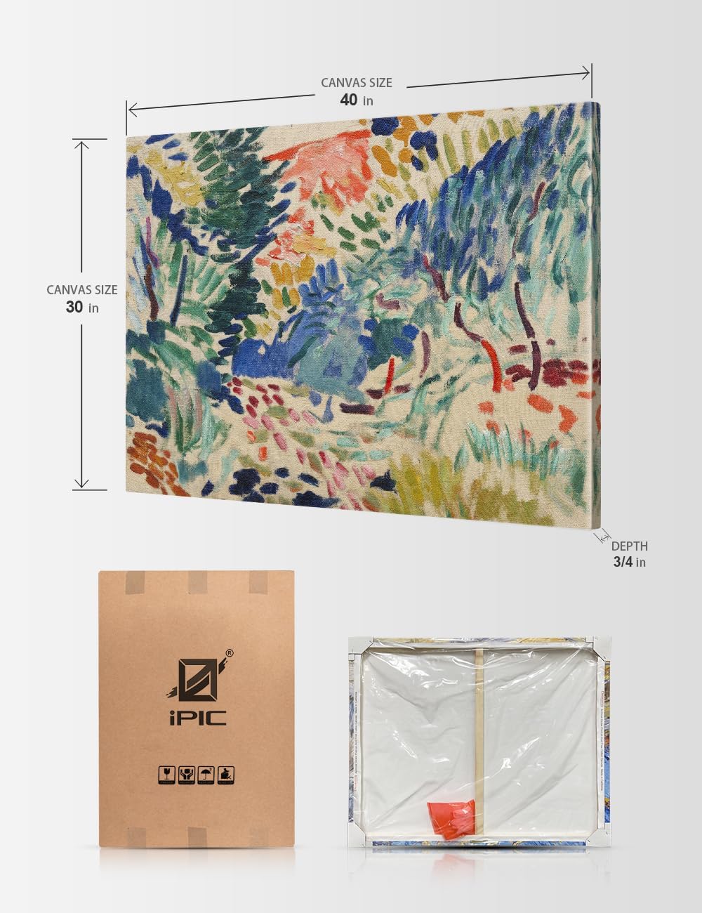 IPIC - In Landscape at Collioure by Henri Matisse, Classic World Famous Painting Giclee Print on Cotton Canvas Stretched over Pine Wood Frame for Wall Decor Size 40x30 in,Made in USA