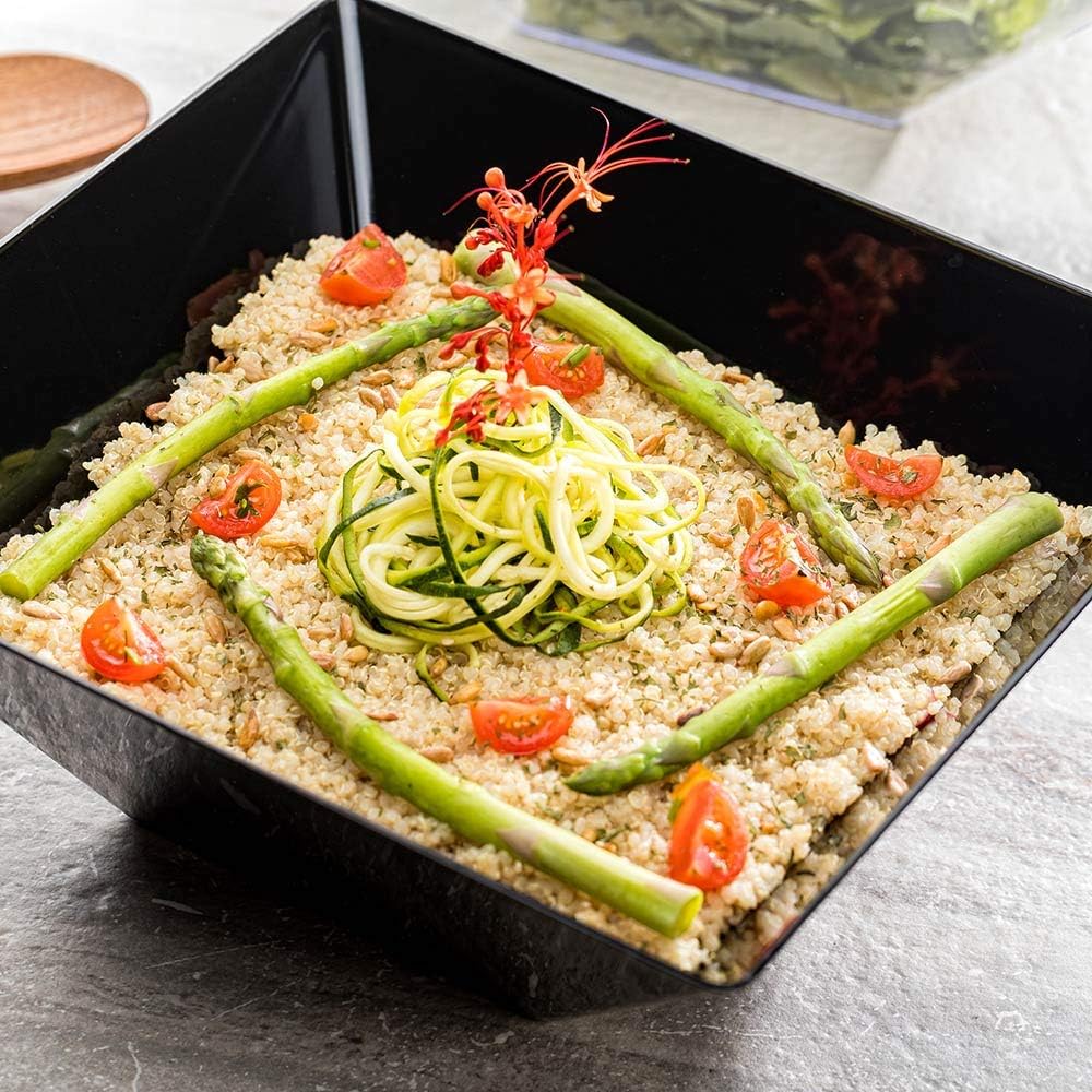 Restaurantware 160 Ounce Square Bowls 25 Disposable Salad Bowls - Heavy-Duty Large Black Plastic Serving Bowls For Parties Catering Or Buffets Serve Desserts Salads Or Appetizers