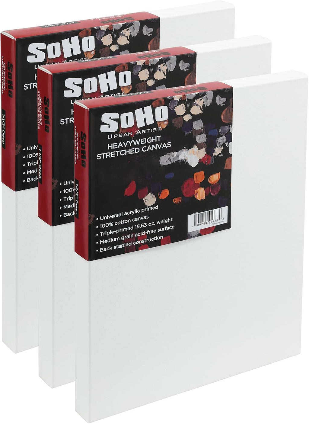 SoHo Urban Artist, 30x40 Heavyweight Stretched Cotton Canvas for Painting - 1.5' Deep- 3 Pack, Triple Primed, 100% Cotton Canvas, Archival, Universal Primed for Oil, Acrylic, Alkyd, Mixed Media