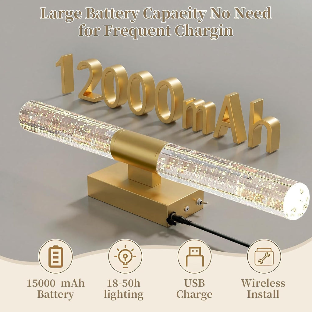 camuucci Battery Operated Wall Sconces Set of 2 Rechargeable Battery Powered Wall Light with 12000mAh Not Hardwired Dimmable Wall Lamp Fixtures for Bedroom Living Room Gold 20.9 Inches
