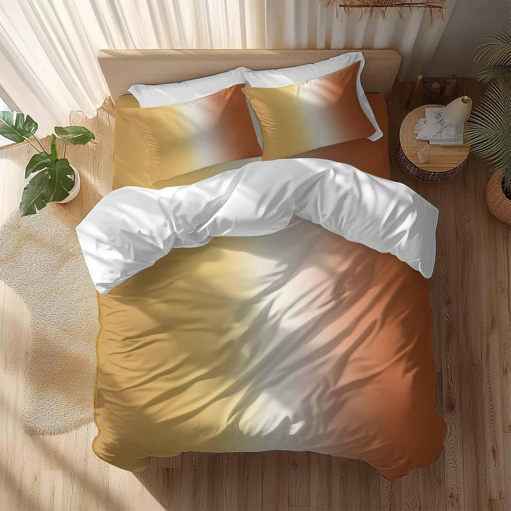 Gradient Yellow Orange Duvet Cover Set Queen Size 4 Pieces Modern Abstract Minimalist Ocean Beach Bedding Set with Zipper Closure, 1 Comforter Cover 92x106 Inches 1 Flat Sheet & 2 Pillow Cases
