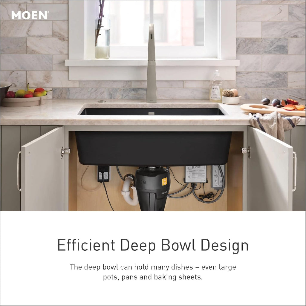 Moen Host Black Granite 33-Inch Wide x 9.5-Inch Deep Dual Mount Double Bowl Kitchen Sink, GGB3024B