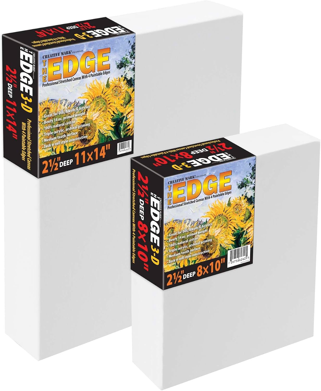 Creative Mark The Edge Deluxe Cotton 2-1/2 in. Deep Stretched Canvas for Painting, 15x30 3-Pack, 14oz. Primed Weight, Universal Archival Priming, Medium Tooth, Frameless Artwork Canvas for Painters