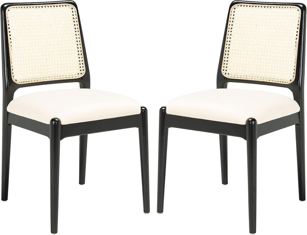 SAFAVIEH Home Collection Reinhardt Black Rattan/White Cushion Dining Chair (Set of 2) - Fully Assembled