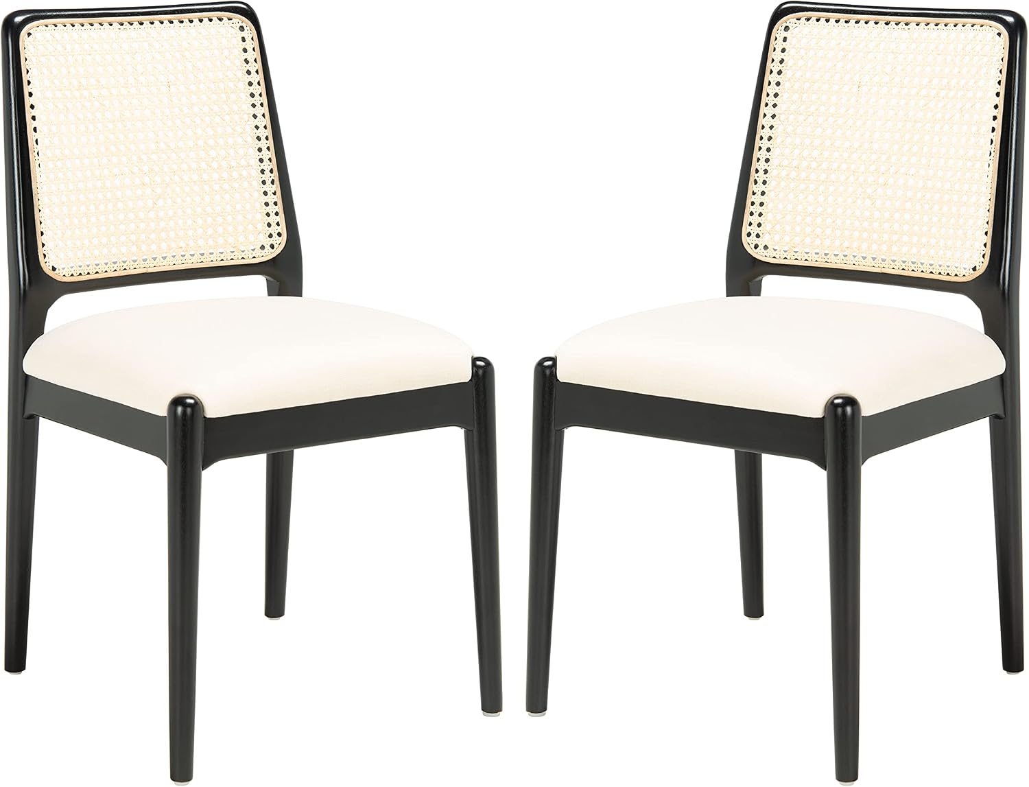 SAFAVIEH Home Collection Reinhardt Black Rattan/White Cushion Dining Chair (Set of 2) - Fully Assembled