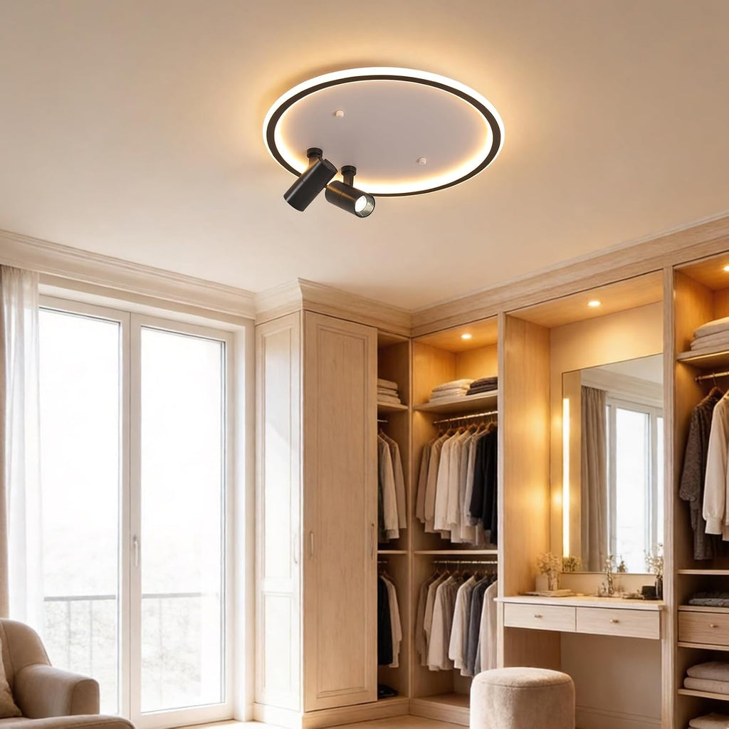 Shine LUEST Modern LED Bedroom Ceiling Light, 2 Adjustable Spotlights, Dimmable Round Close to Ceiling Lamp, Black White Minimalist Lighting for Living Room Bedroom Kitchen Dining Room