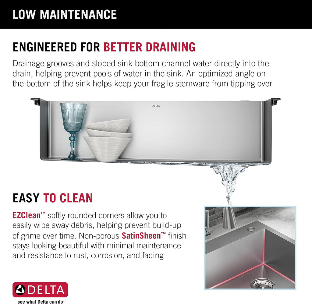 DELTA FAUCET Delta Lenta 30-inch Retrofit Farmhouse Apron Front 16 Gauge Stainless Steel Single Bowl Kitchen Sink for Undermount/Drop-In Installation with Accessories, 95J132-T30S-SS