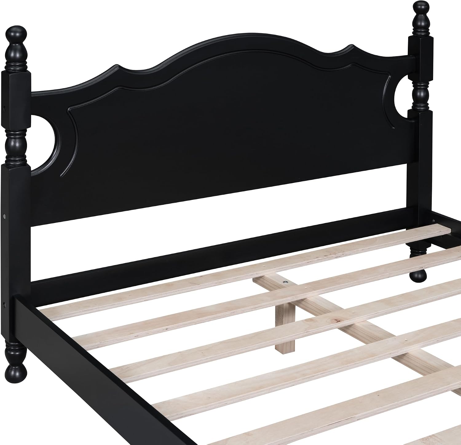 Solid Wood Bed Frame Full Size, Wooden Retro Style Platform Bed Frame with Headboard and Footboard, Heavy Duty Bed Frame with 10 Wood Slats Support,No Box Spring Needed,Noiseless (Black, Full)